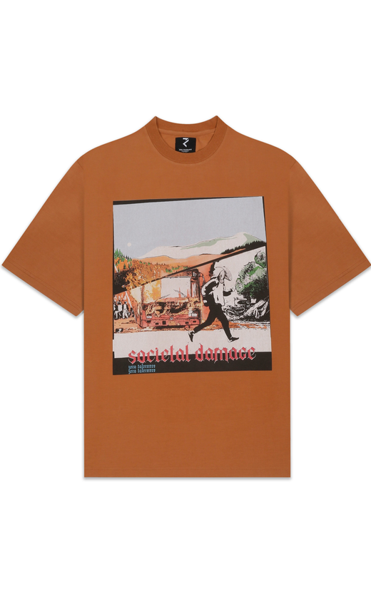 SOCIETAL DAMAGE VINTAGE BROWN OVERSIZED T-SHIRT