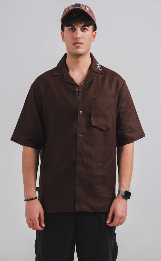 Yarn Dyed Brown Linen Shirt (Unisex)