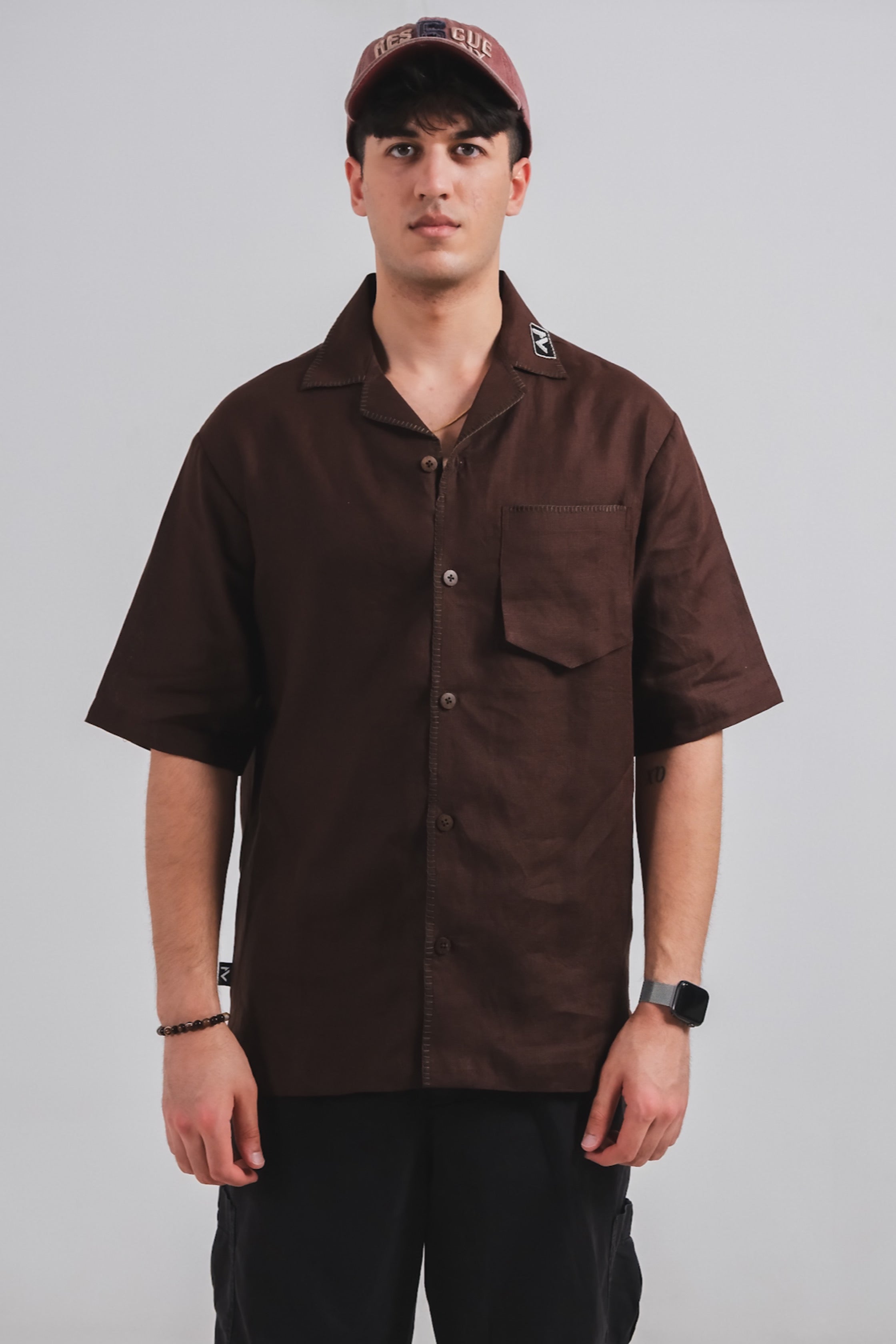Yarn Dyed Brown Linen Shirt (Unisex)