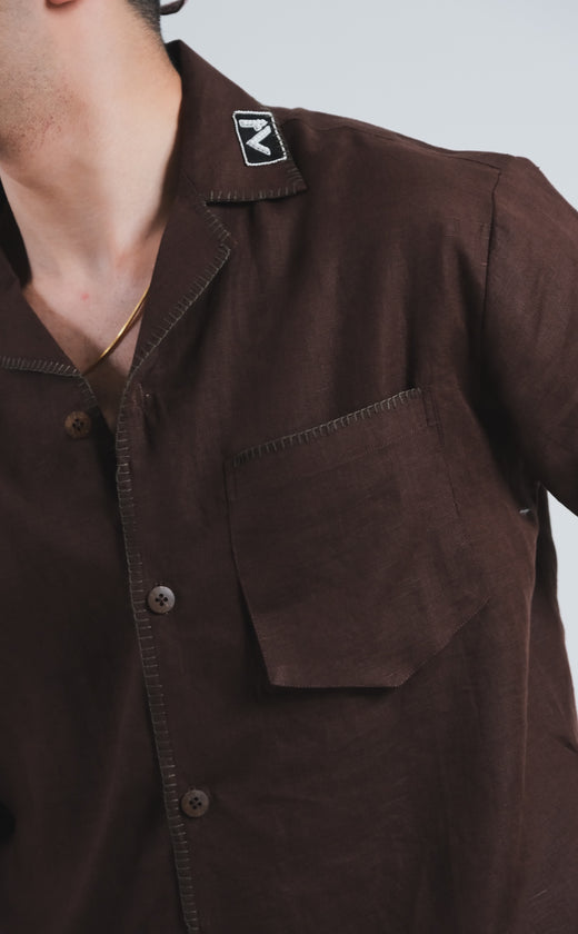 Yarn Dyed Brown Linen Shirt (Unisex)