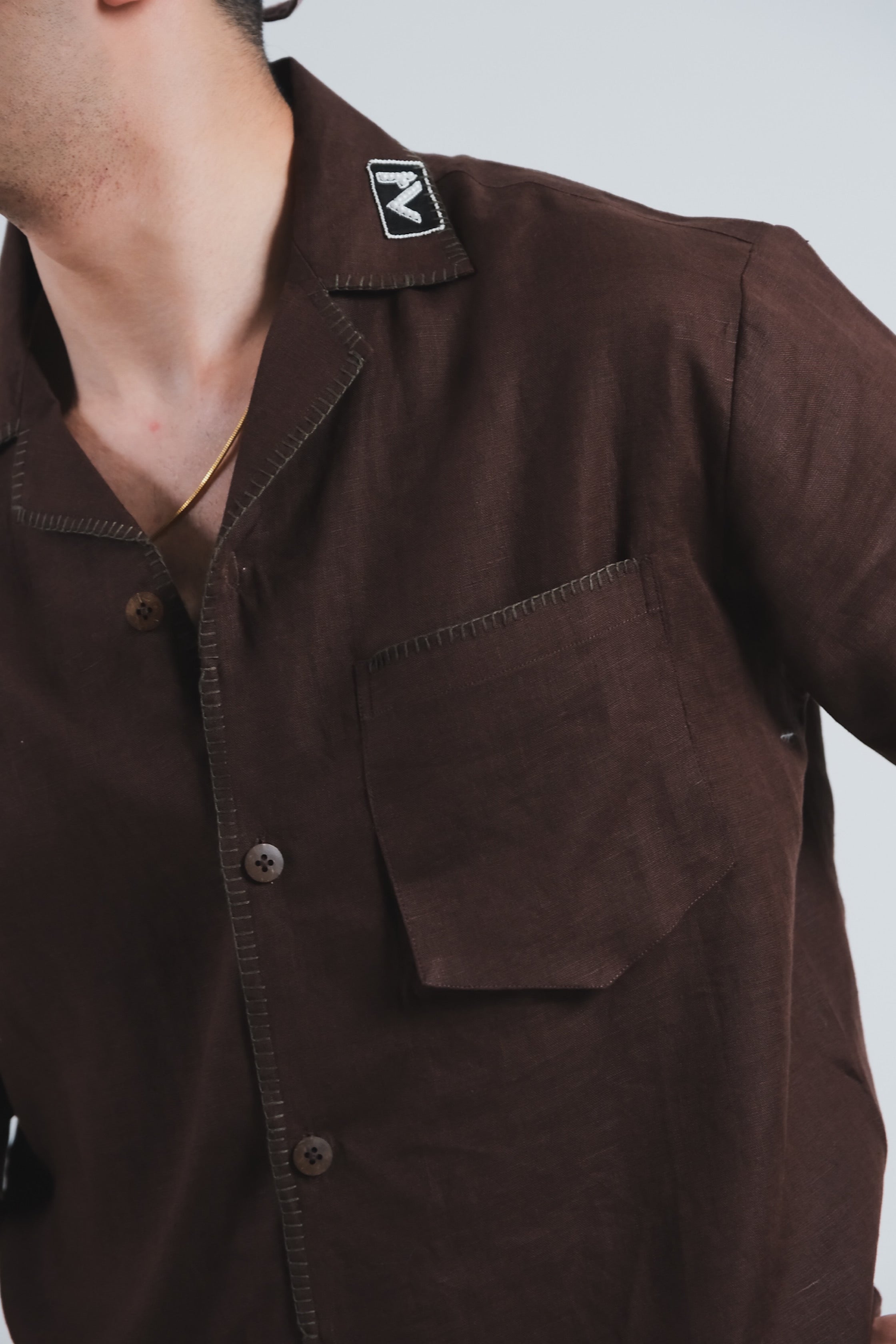 Yarn Dyed Brown Linen Shirt (Unisex)