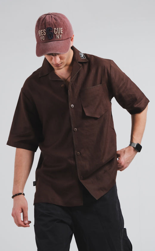 Yarn Dyed Brown Linen Shirt (Unisex)
