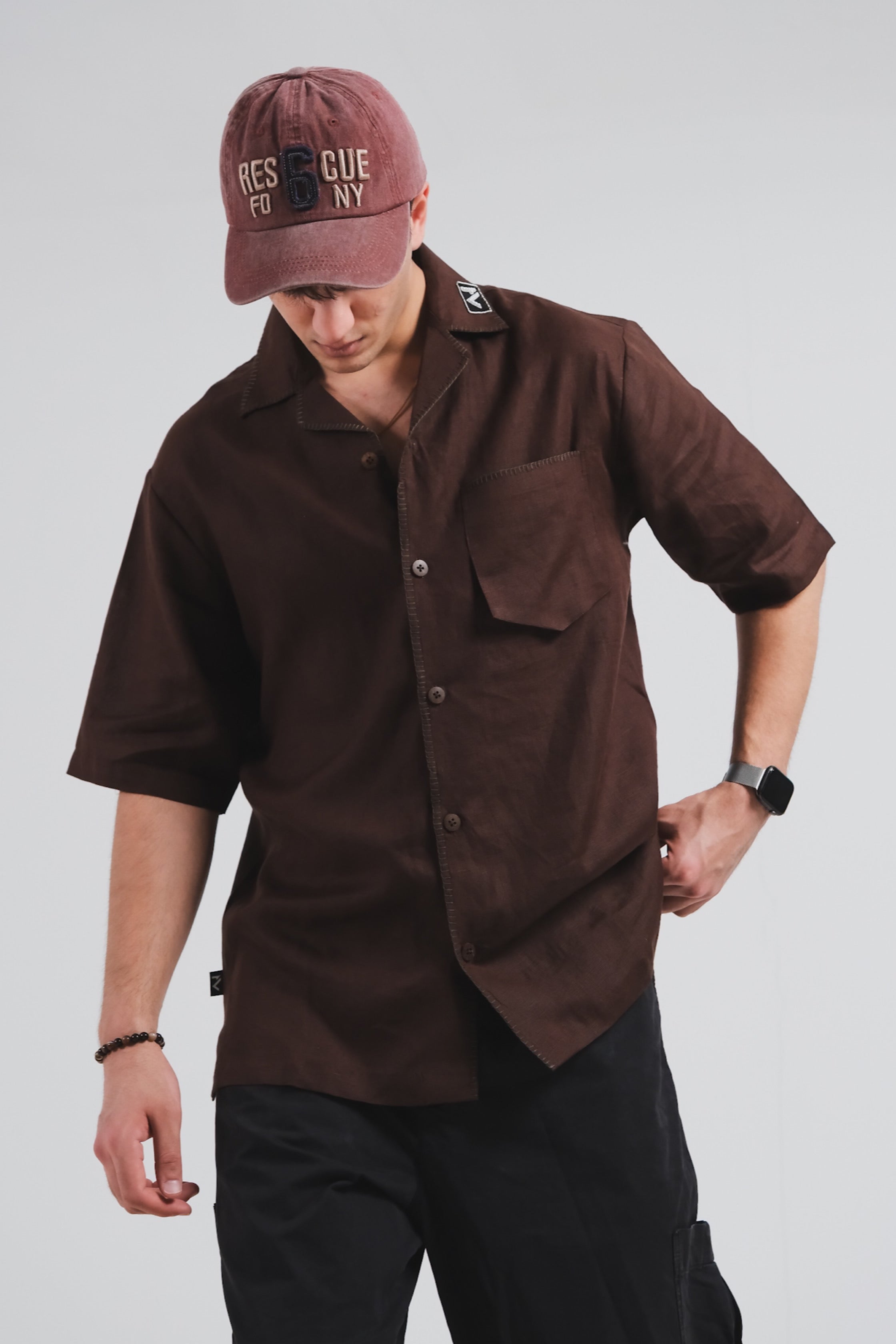 Yarn Dyed Brown Linen Shirt (Unisex)