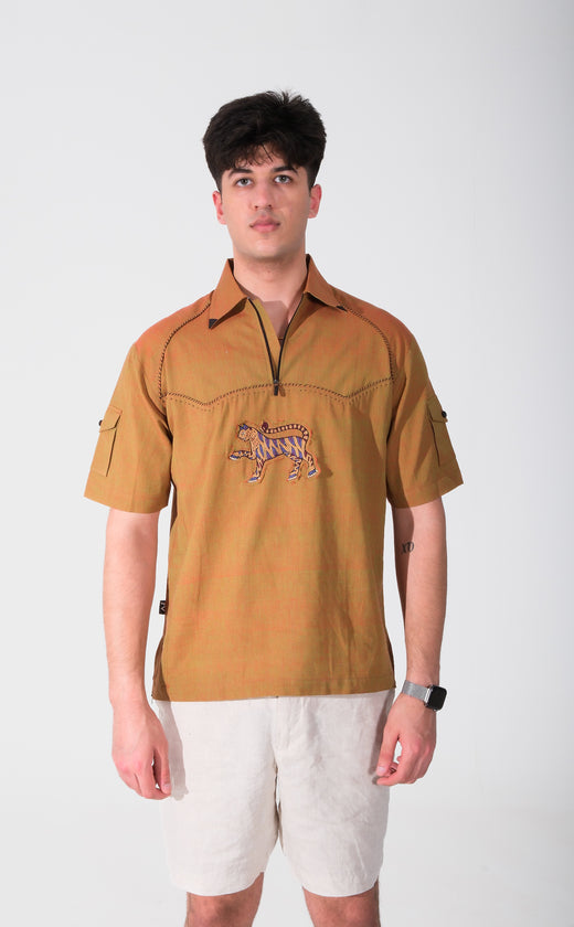 Quarter zip hand embroidery patch shirt (unisex)