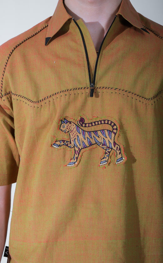 Quarter zip hand embroidery patch shirt (unisex)