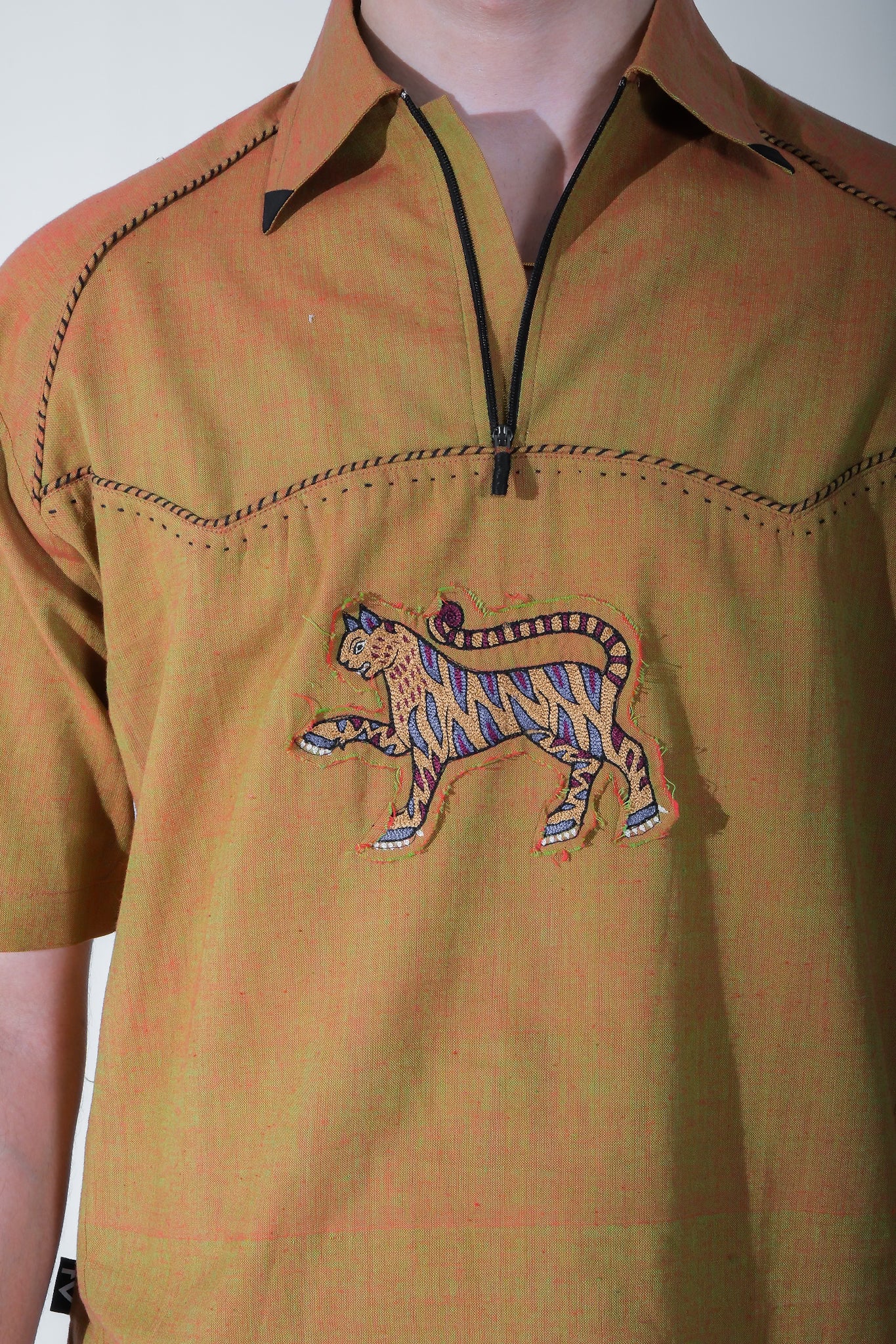 Quarter zip hand embroidery patch shirt (unisex)