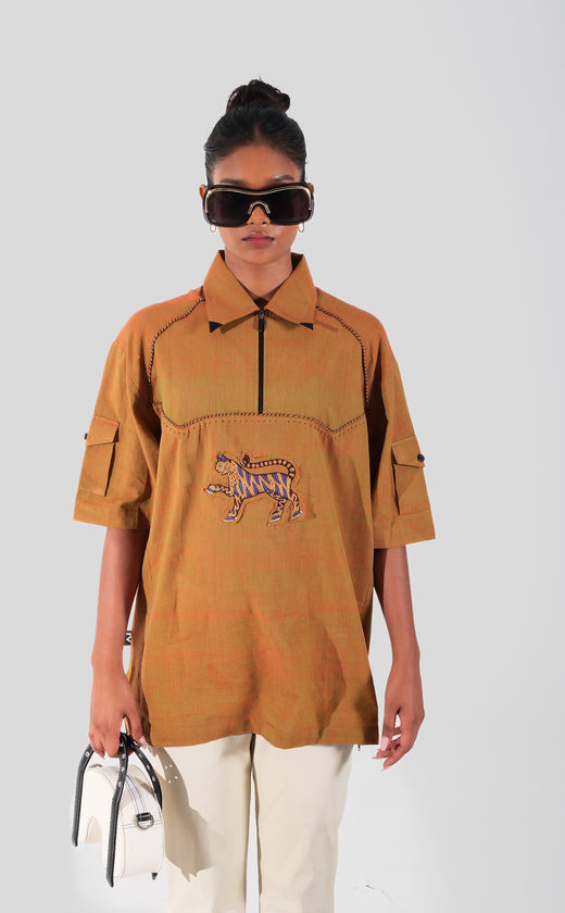 Quarter zip hand embroidery patch shirt (unisex)
