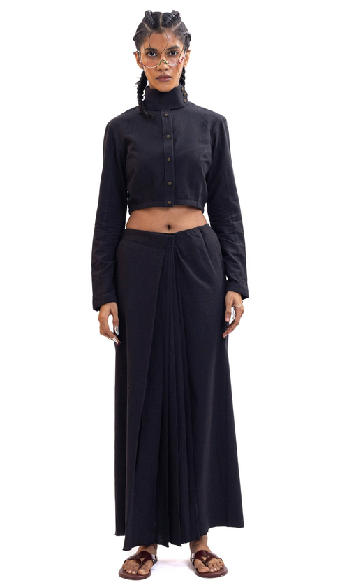 Black handwoven unisex saree skirt