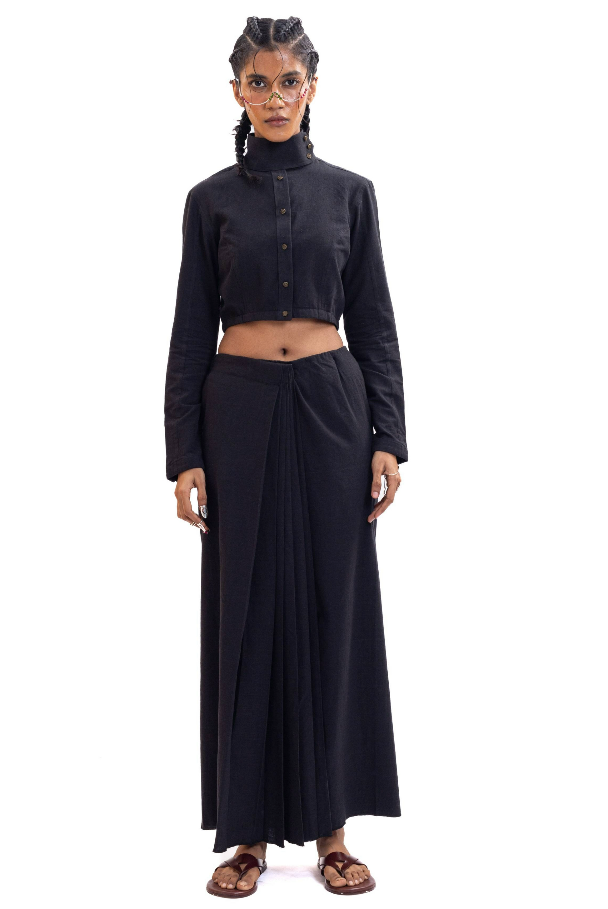Black handwoven unisex saree skirt