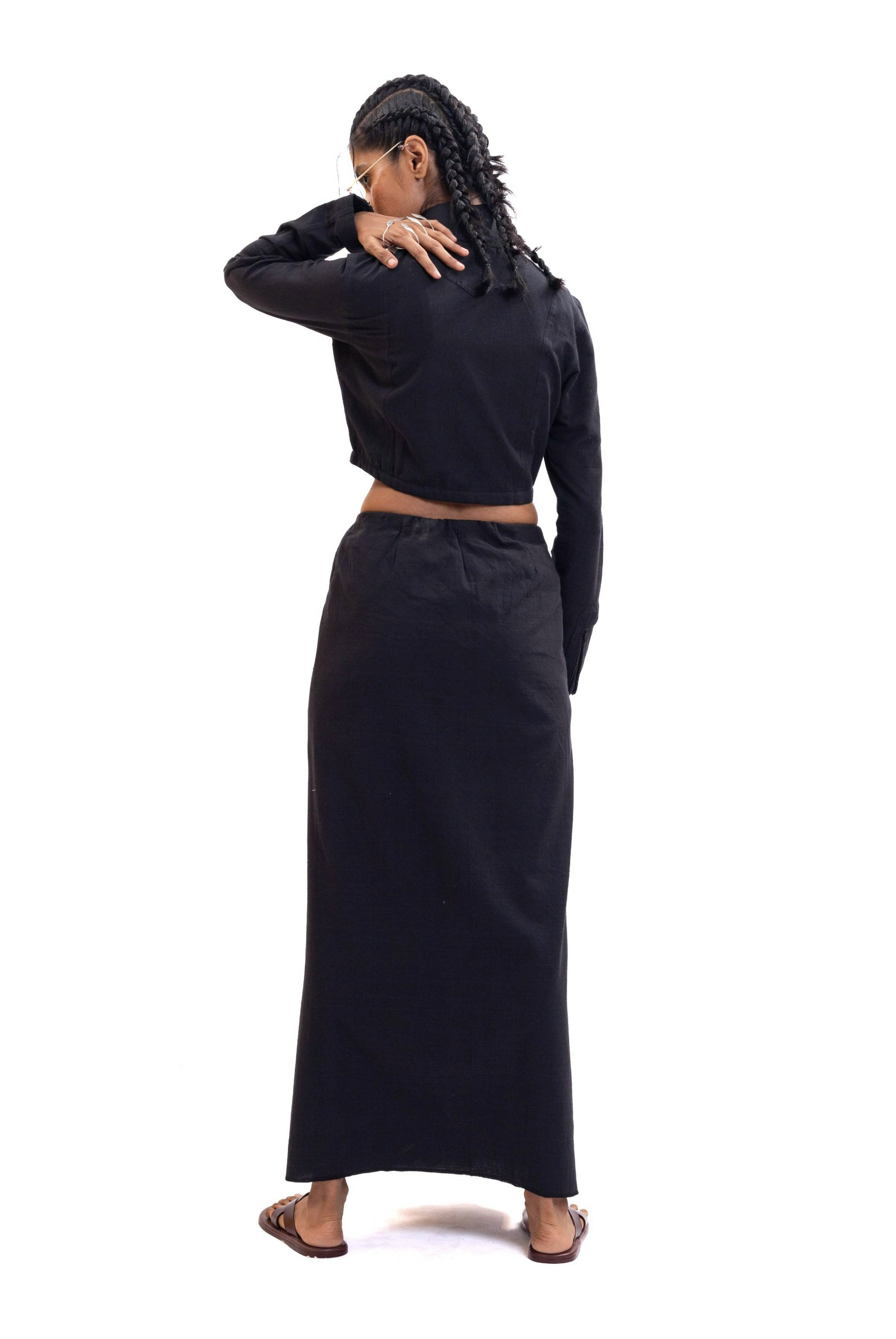 Black handwoven unisex saree skirt