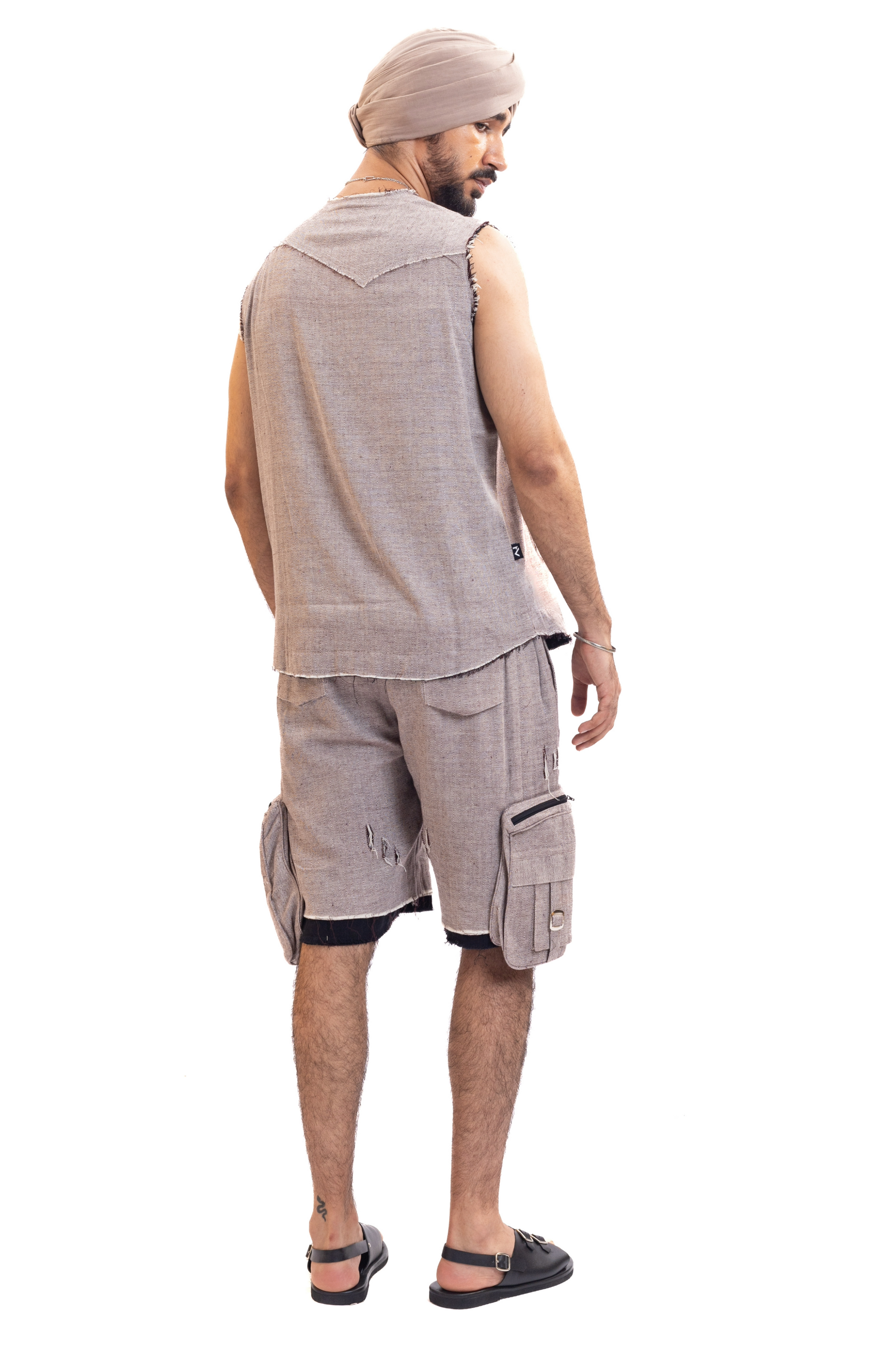 Distressed red check handmade unisex combat jorts