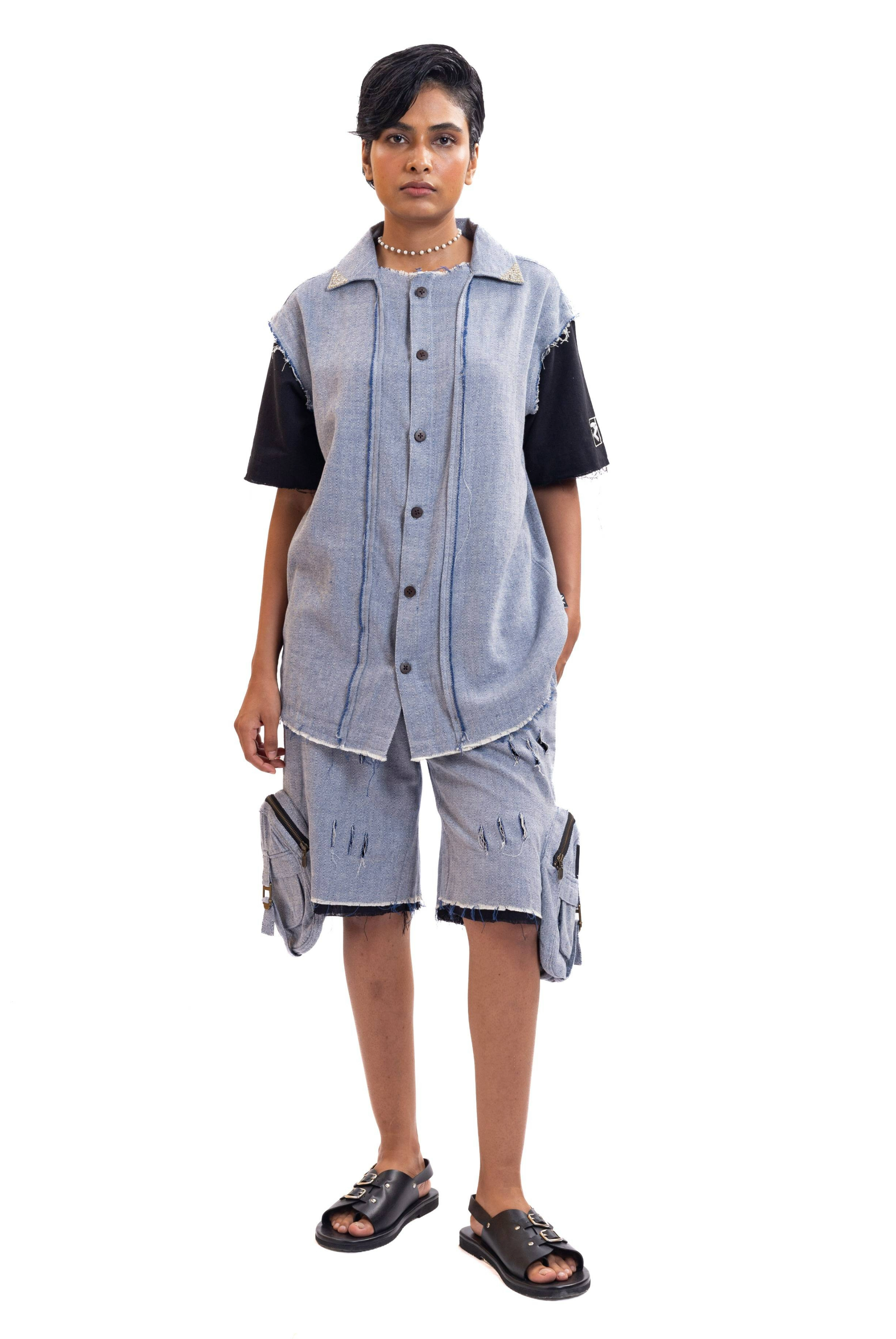 Blue textured handwoven shirt (Unisex)