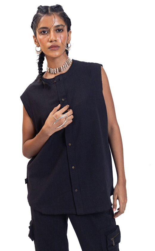 Black handwoven organic cotton vest