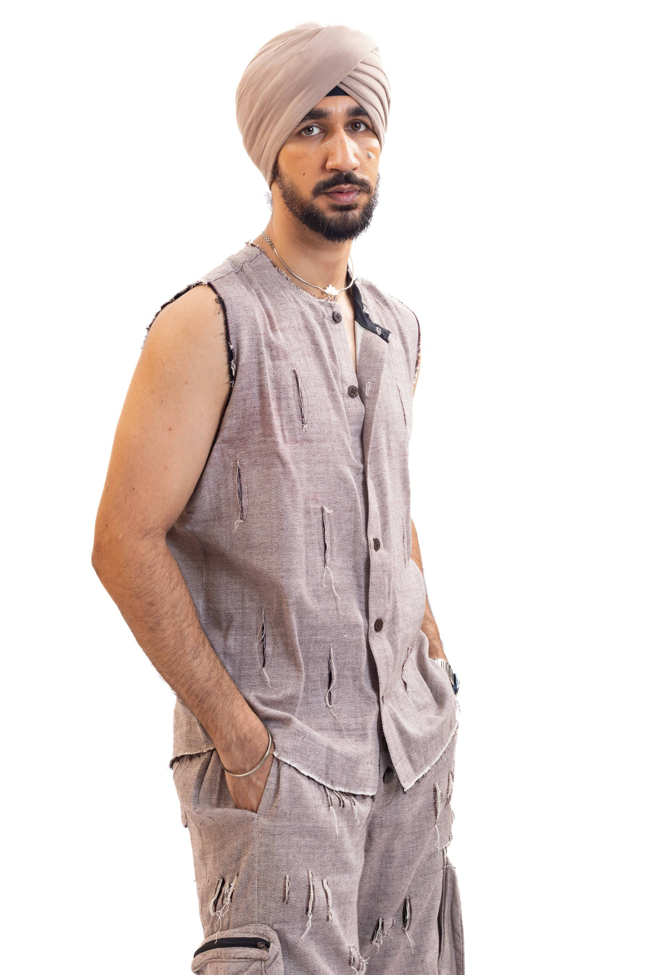 Red check handwoven distressed sleeveless shirt