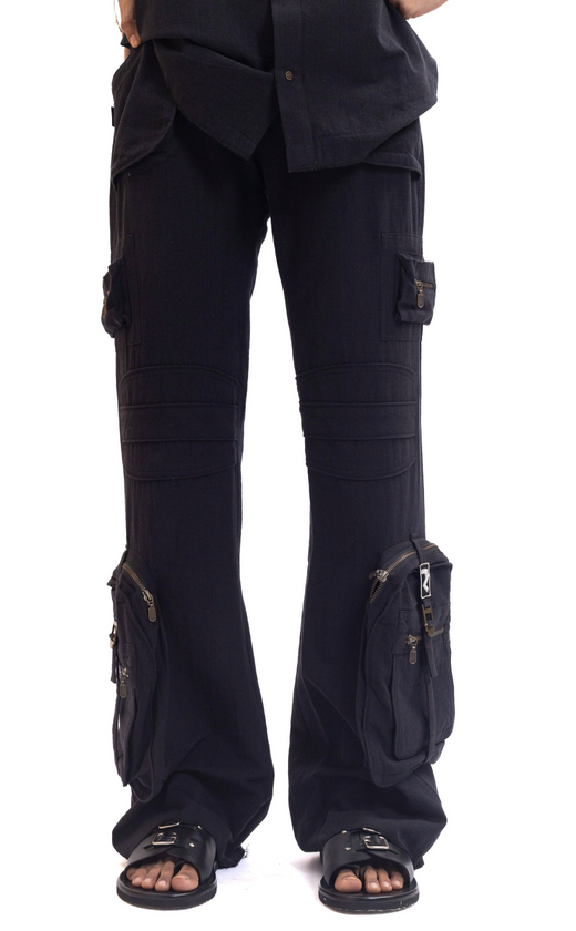 Black organic cotton handwoven cargo pants
