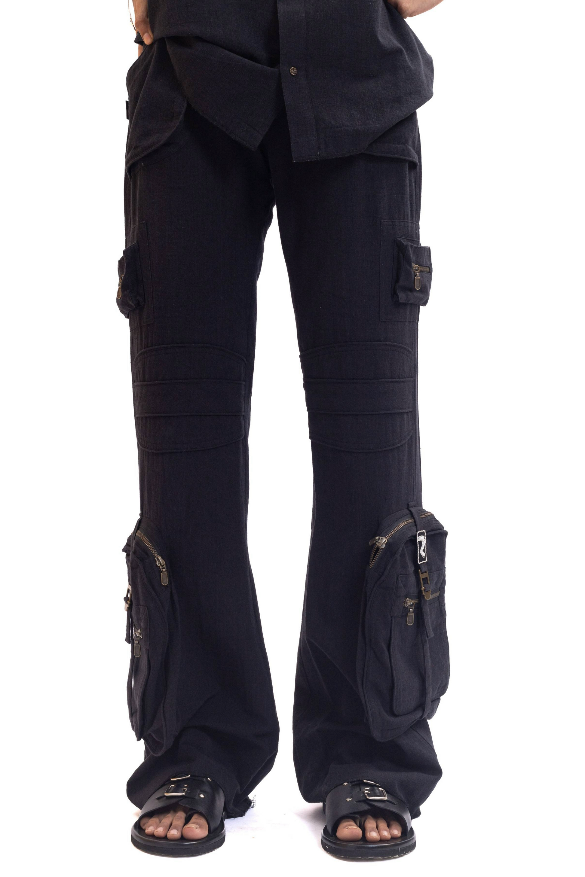 Black organic cotton handwoven cargo pants