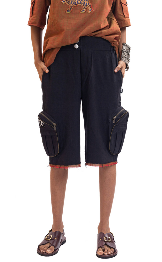Black handwoven organic cotton jorts