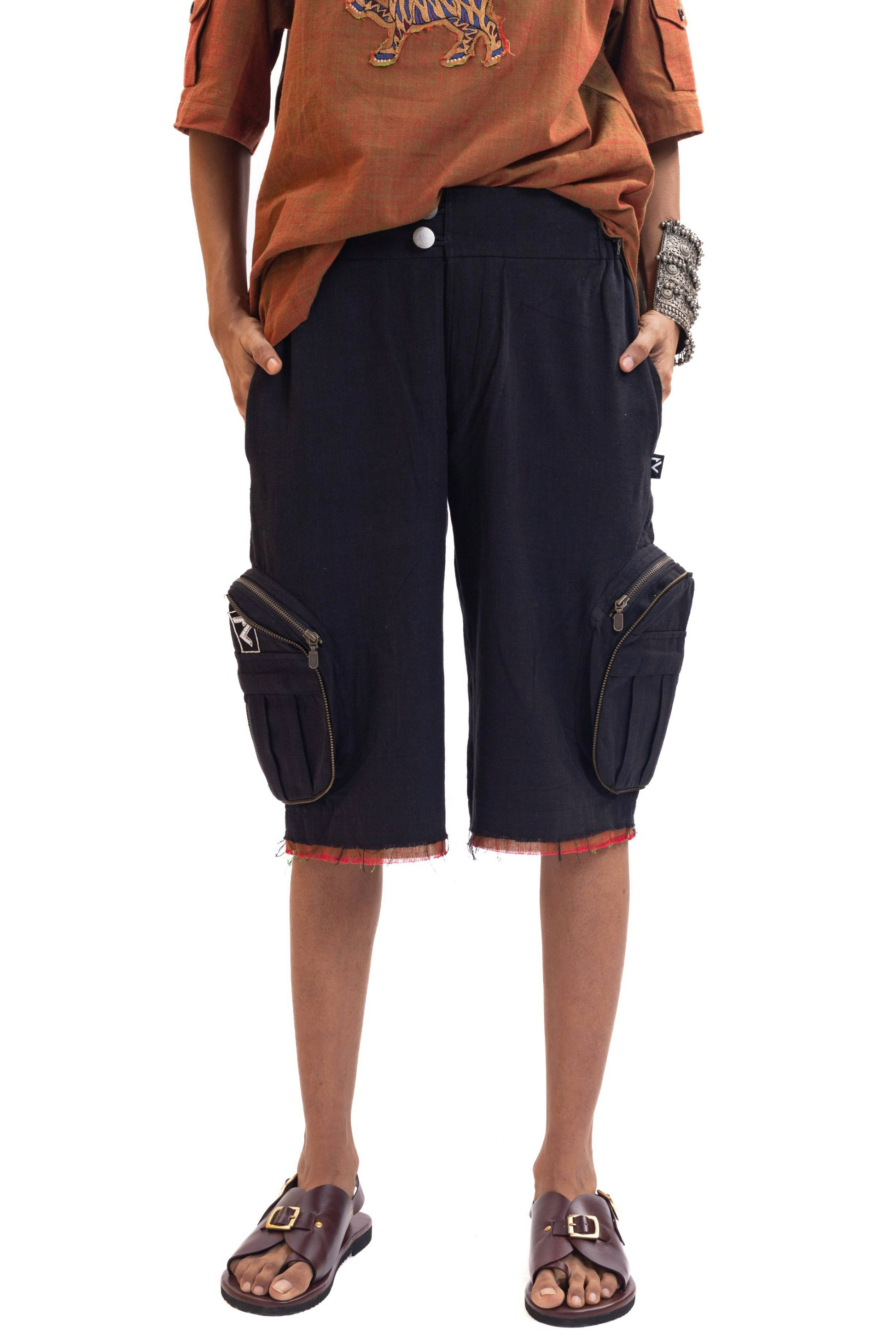 Black handwoven organic cotton jorts