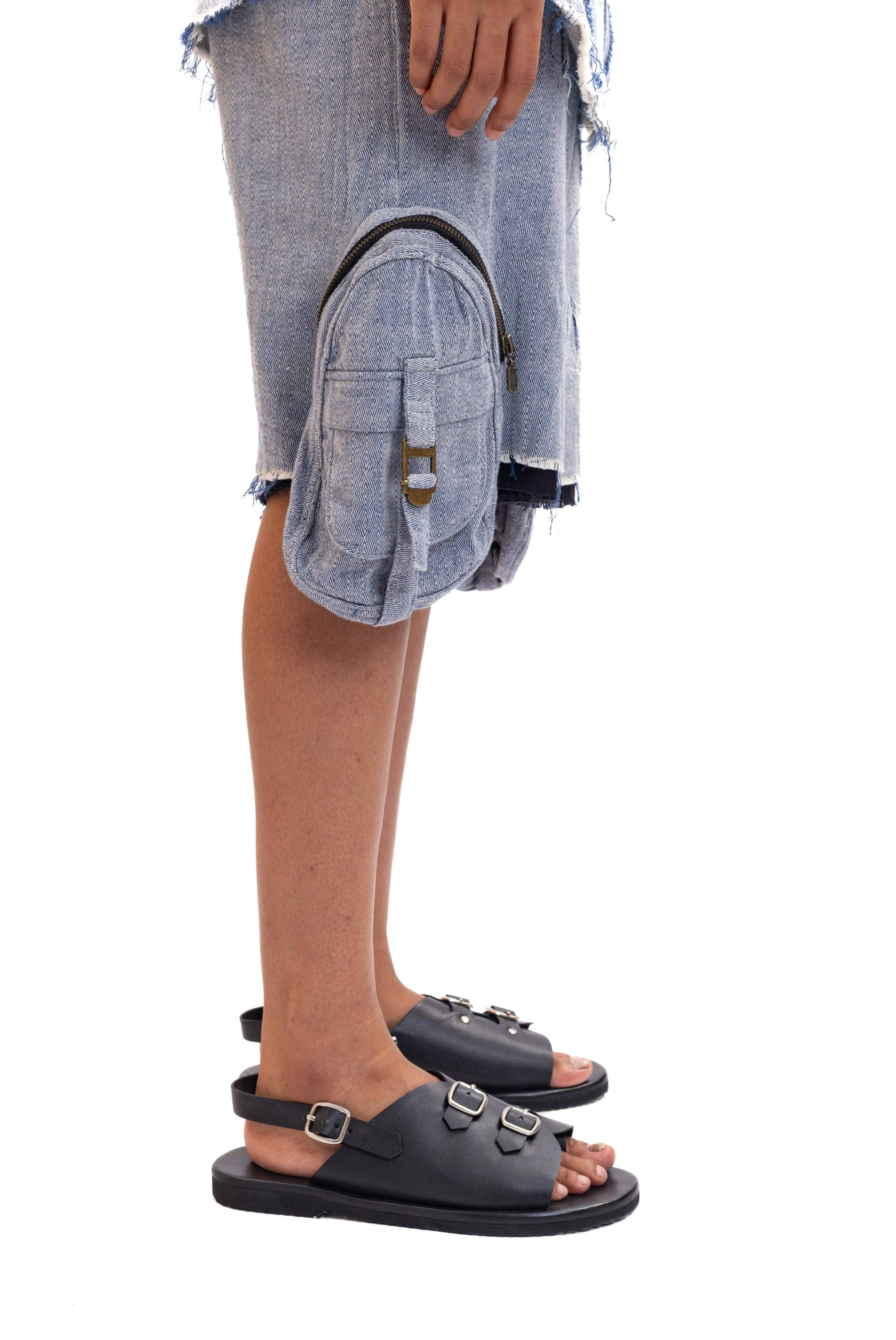 Handwoven blue textured unisex cargo shorts