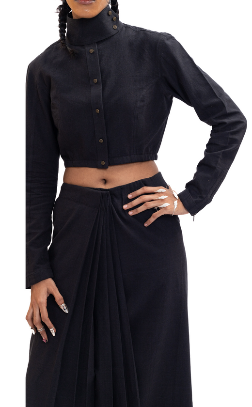 Black handwoven unisex saree skirt