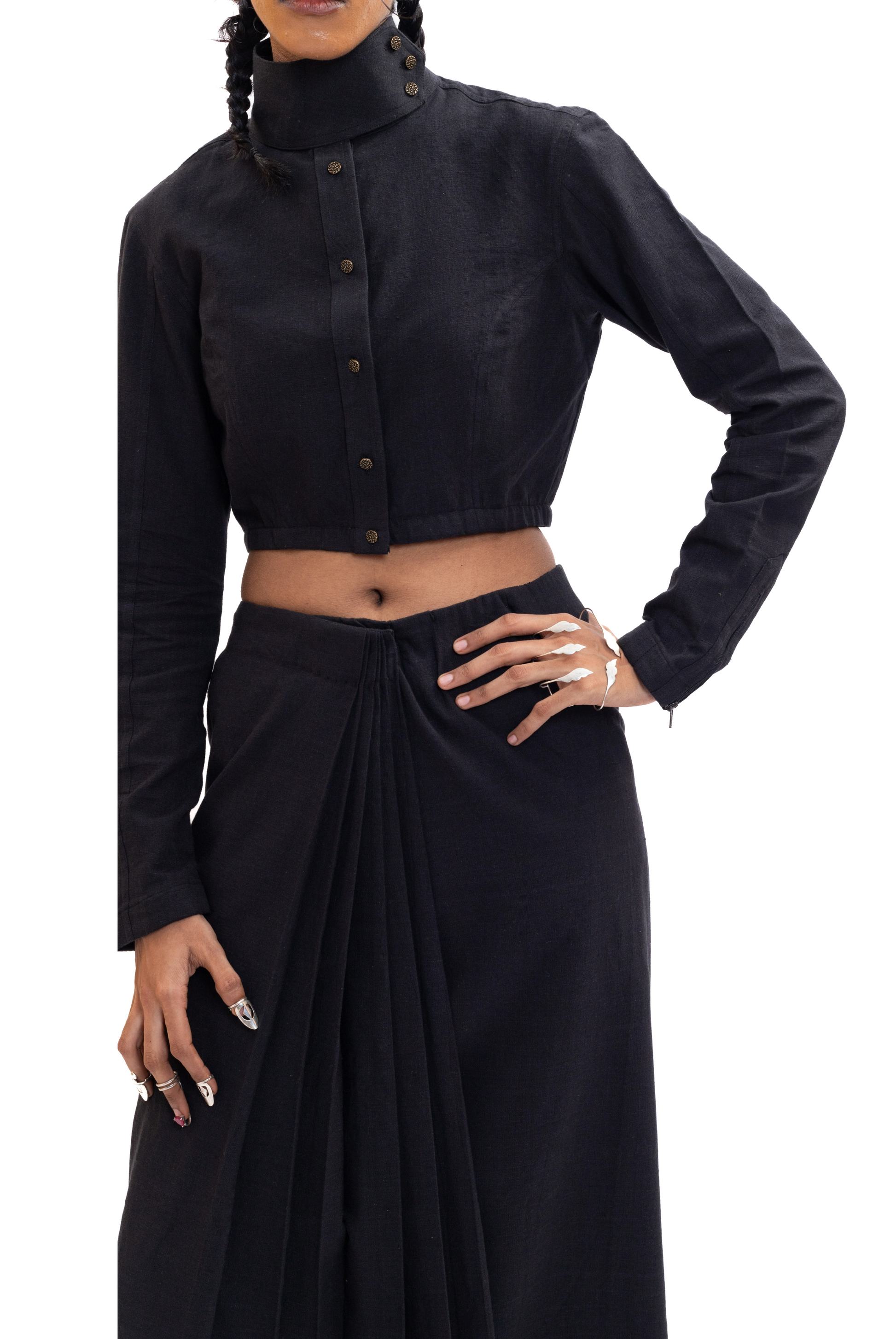 Black handwoven unisex saree skirt