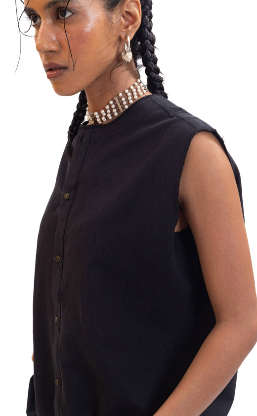 Black handwoven organic cotton vest