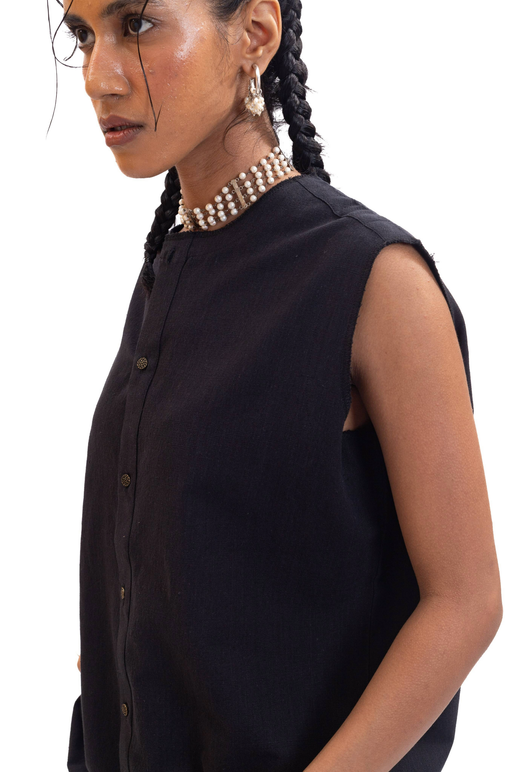 Black handwoven organic cotton vest