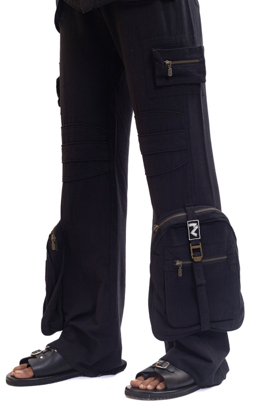 Black organic cotton handwoven cargo pants