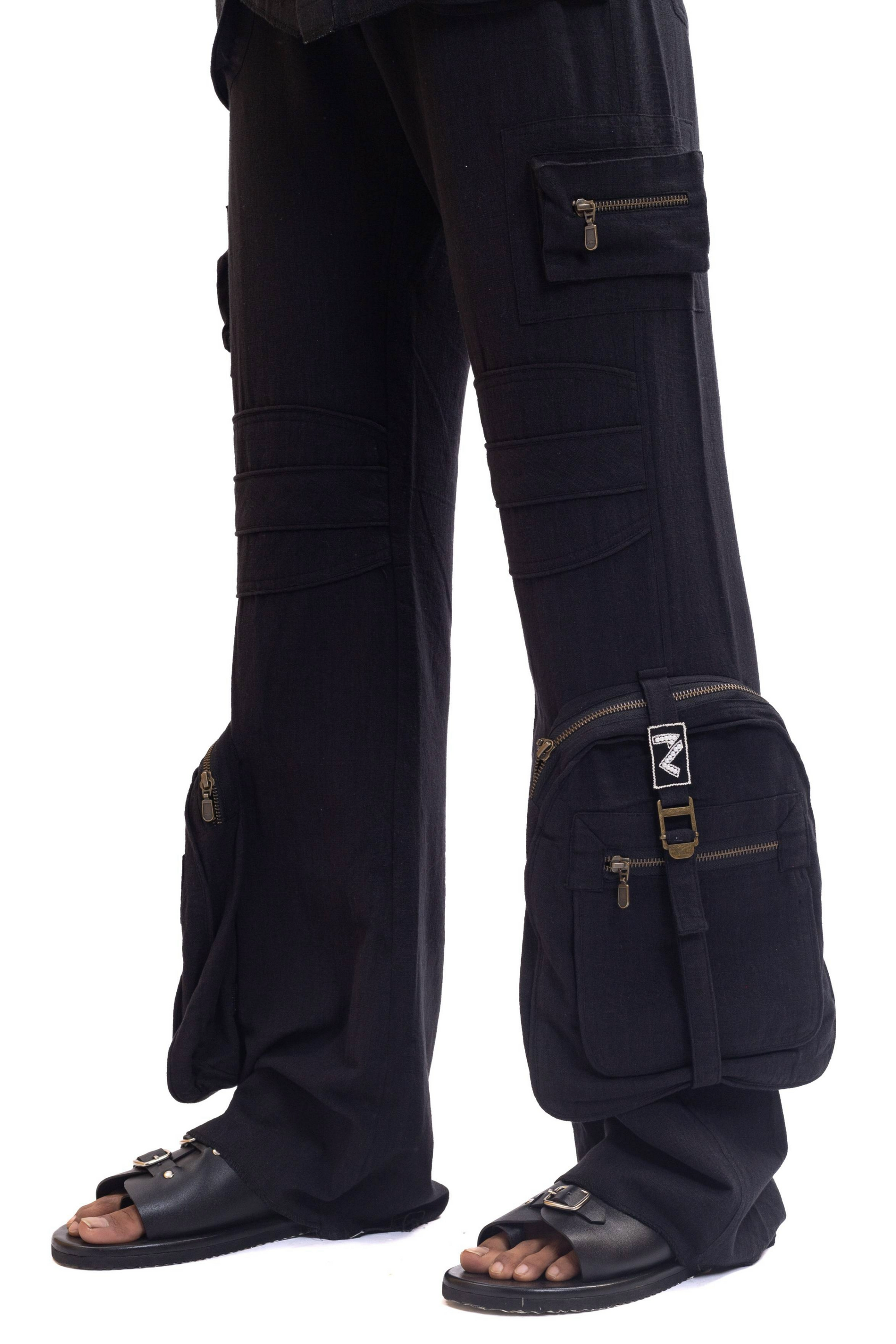 Black organic cotton handwoven cargo pants