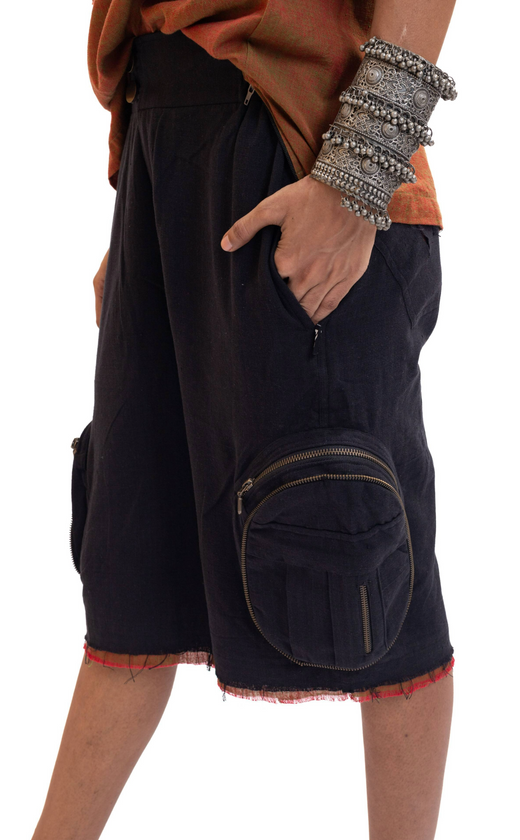 Black handwoven organic cotton jorts