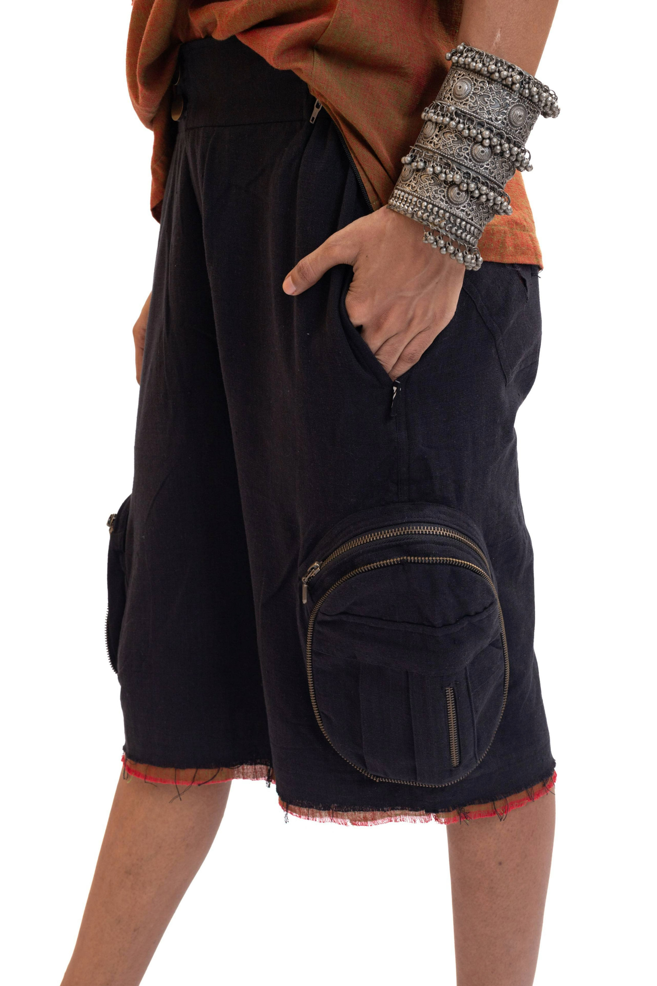 Black handwoven organic cotton jorts