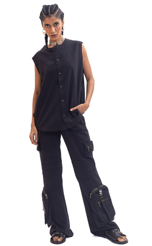 Black handwoven organic cotton vest