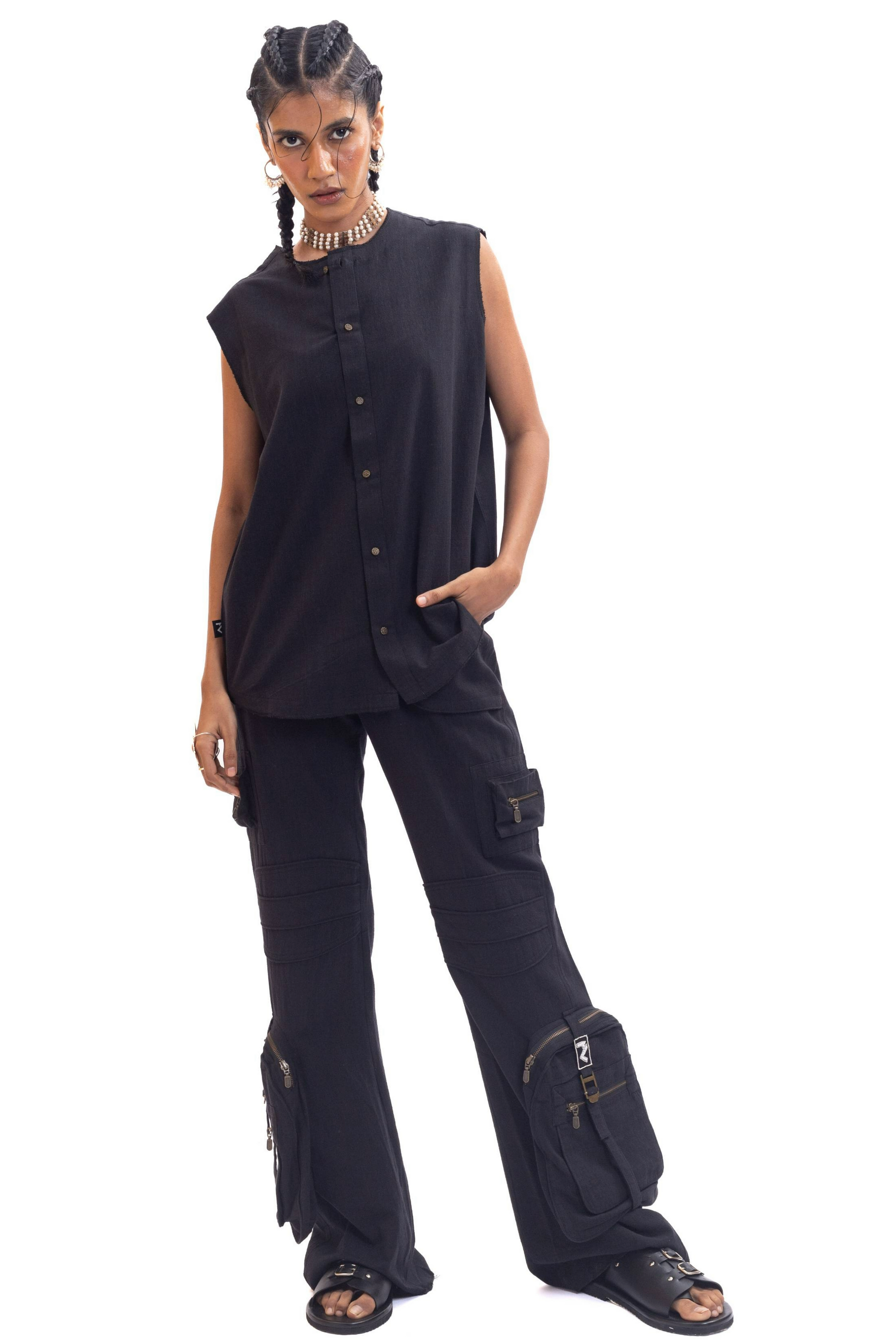 Black handwoven organic cotton vest