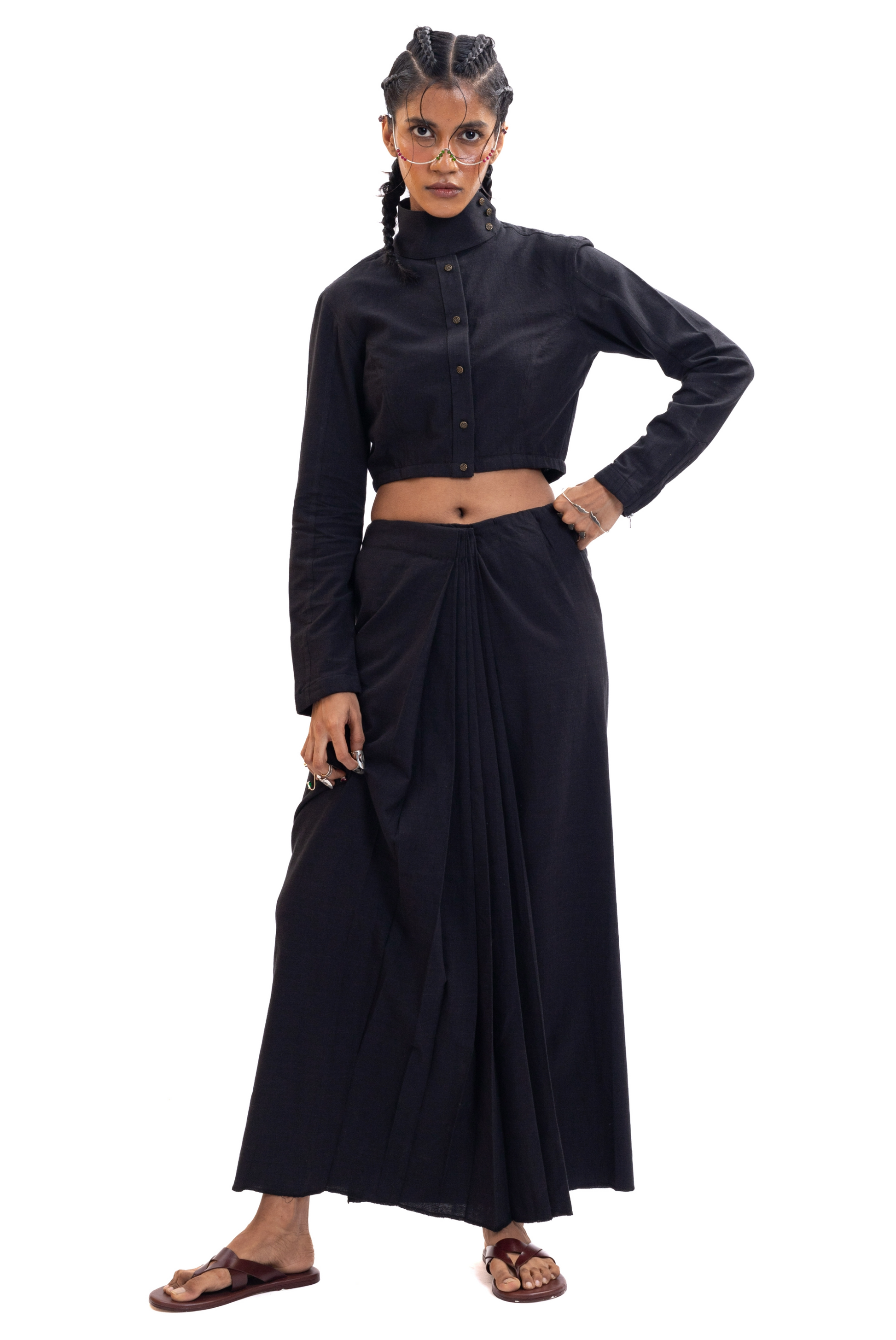 Black handwoven unisex saree skirt