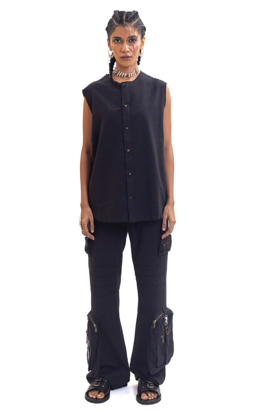 Black organic cotton handwoven cargo pants