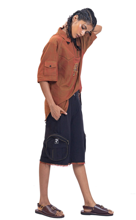 Black handwoven organic cotton jorts