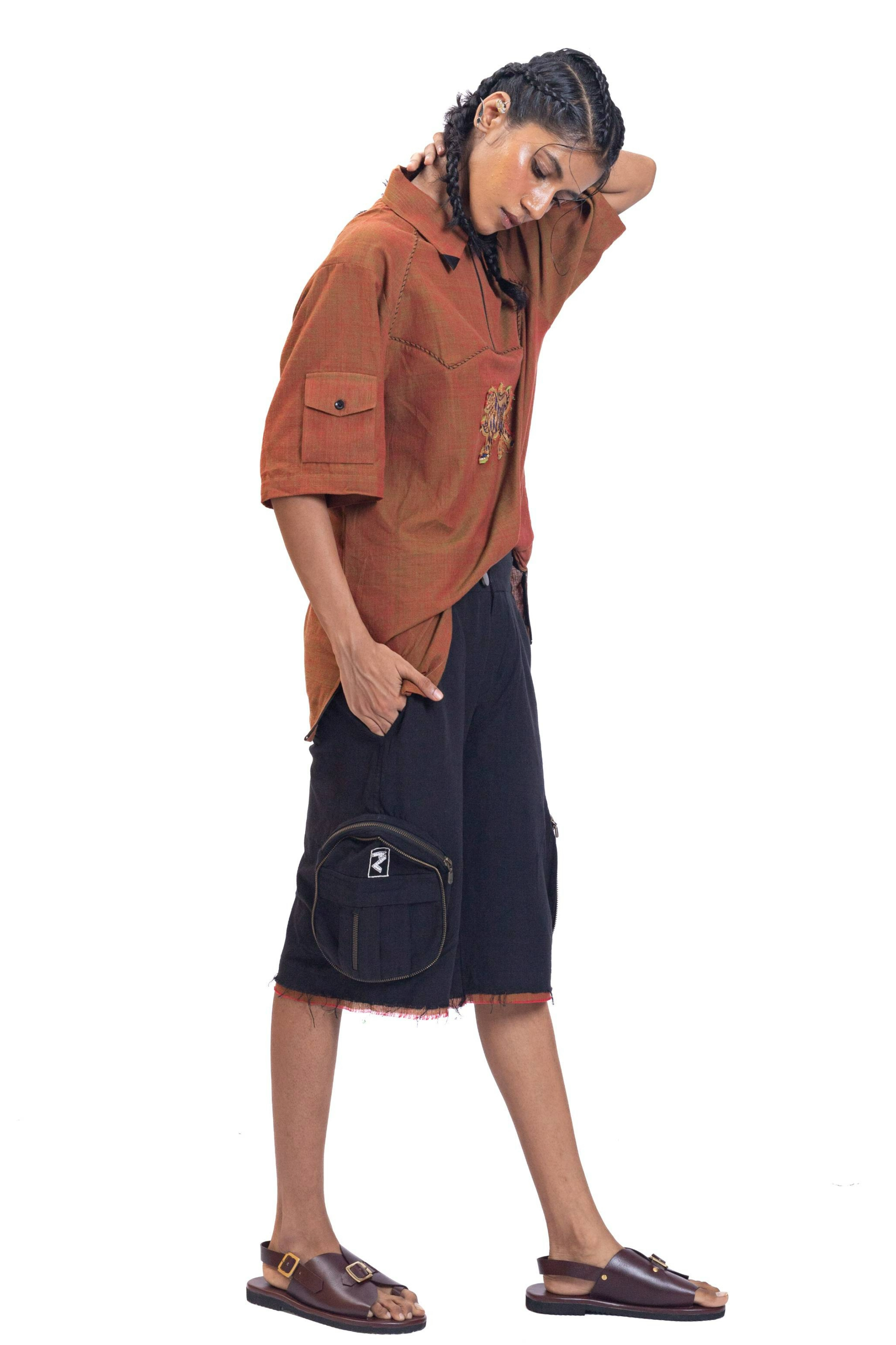 Black handwoven organic cotton jorts