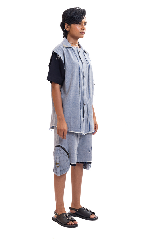 Blue textured handwoven shirt (Unisex)
