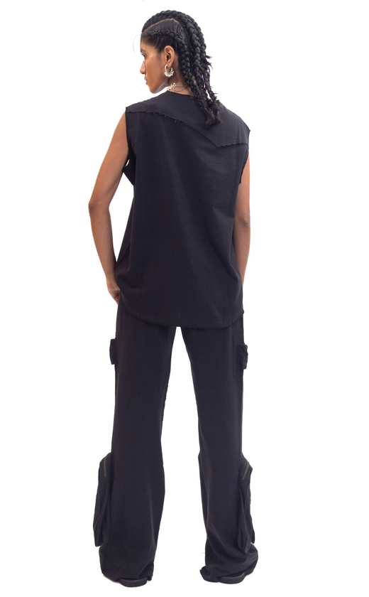 Black handwoven organic cotton vest