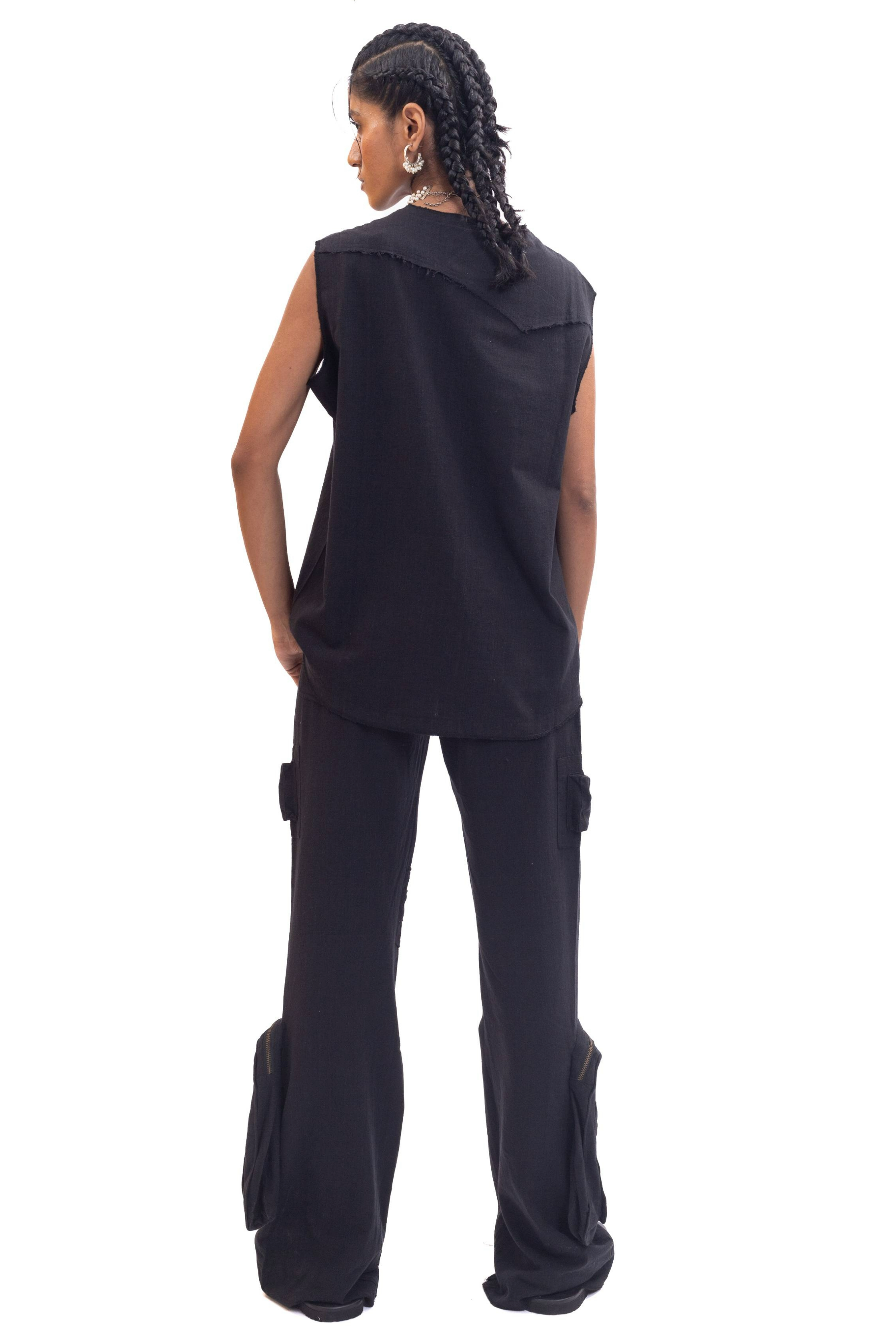 Black handwoven organic cotton vest