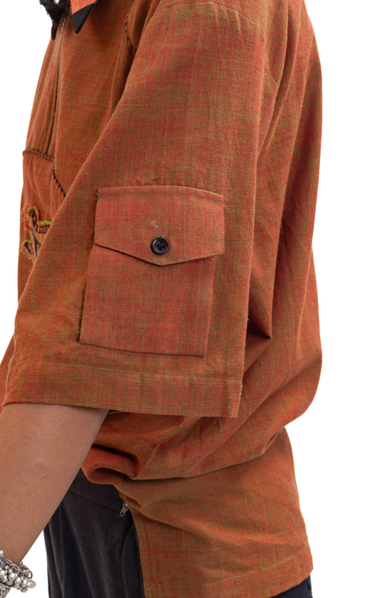 Lion patch handwoven quarter-zip unisex shirt