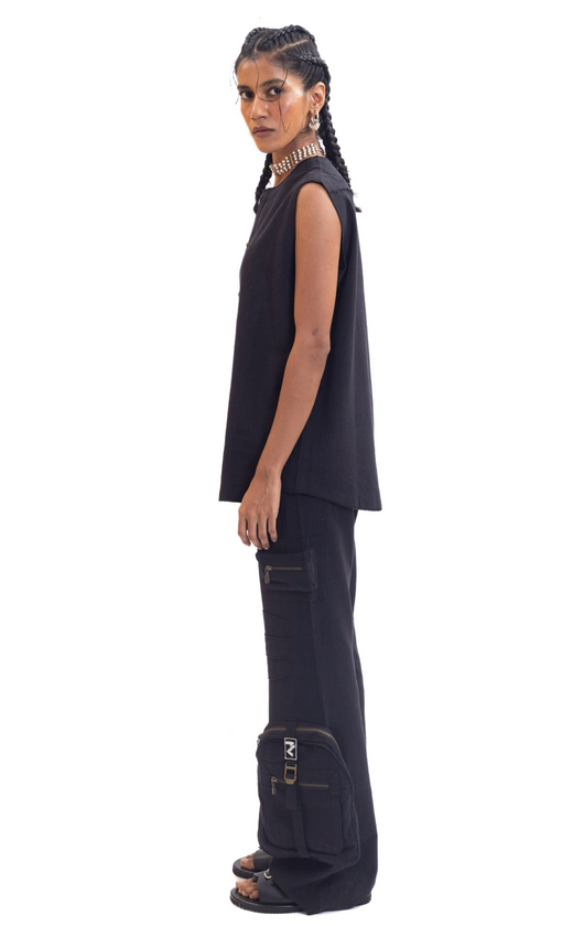 Black organic cotton handwoven cargo pants