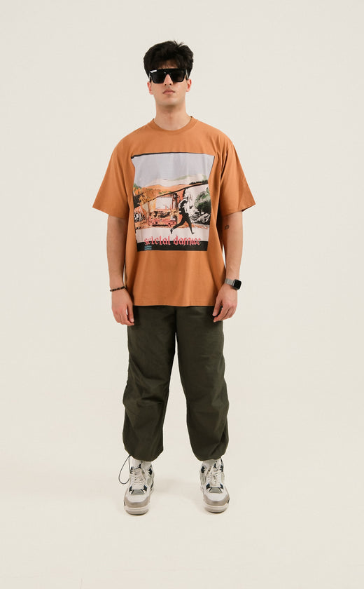 SOCIETAL DAMAGE VINTAGE BROWN OVERSIZED T-SHIRT