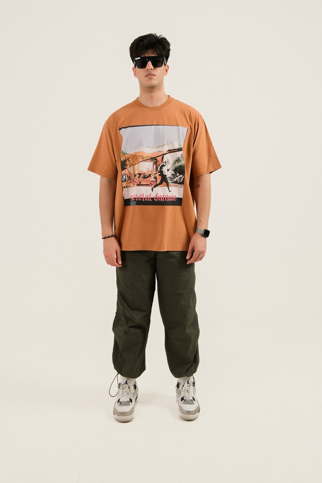 SOCIETAL DAMAGE VINTAGE BROWN OVERSIZED T-SHIRT