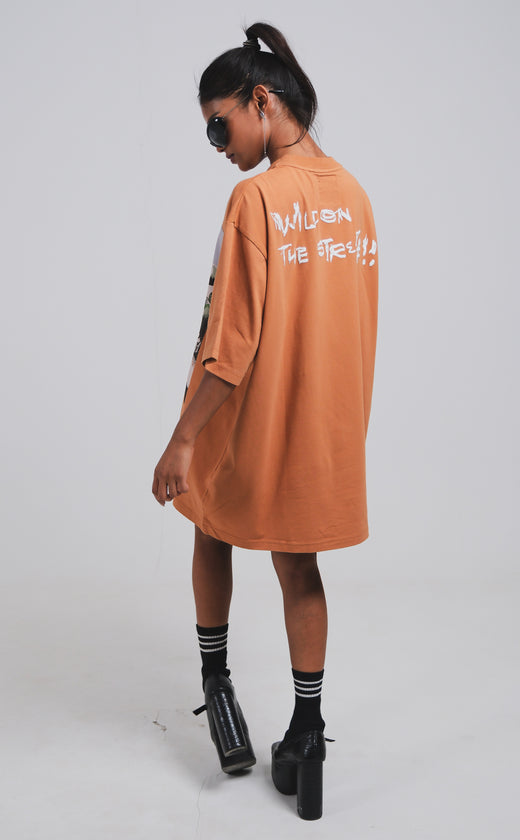 SOCIETAL DAMAGE VINTAGE BROWN OVERSIZED T-SHIRT