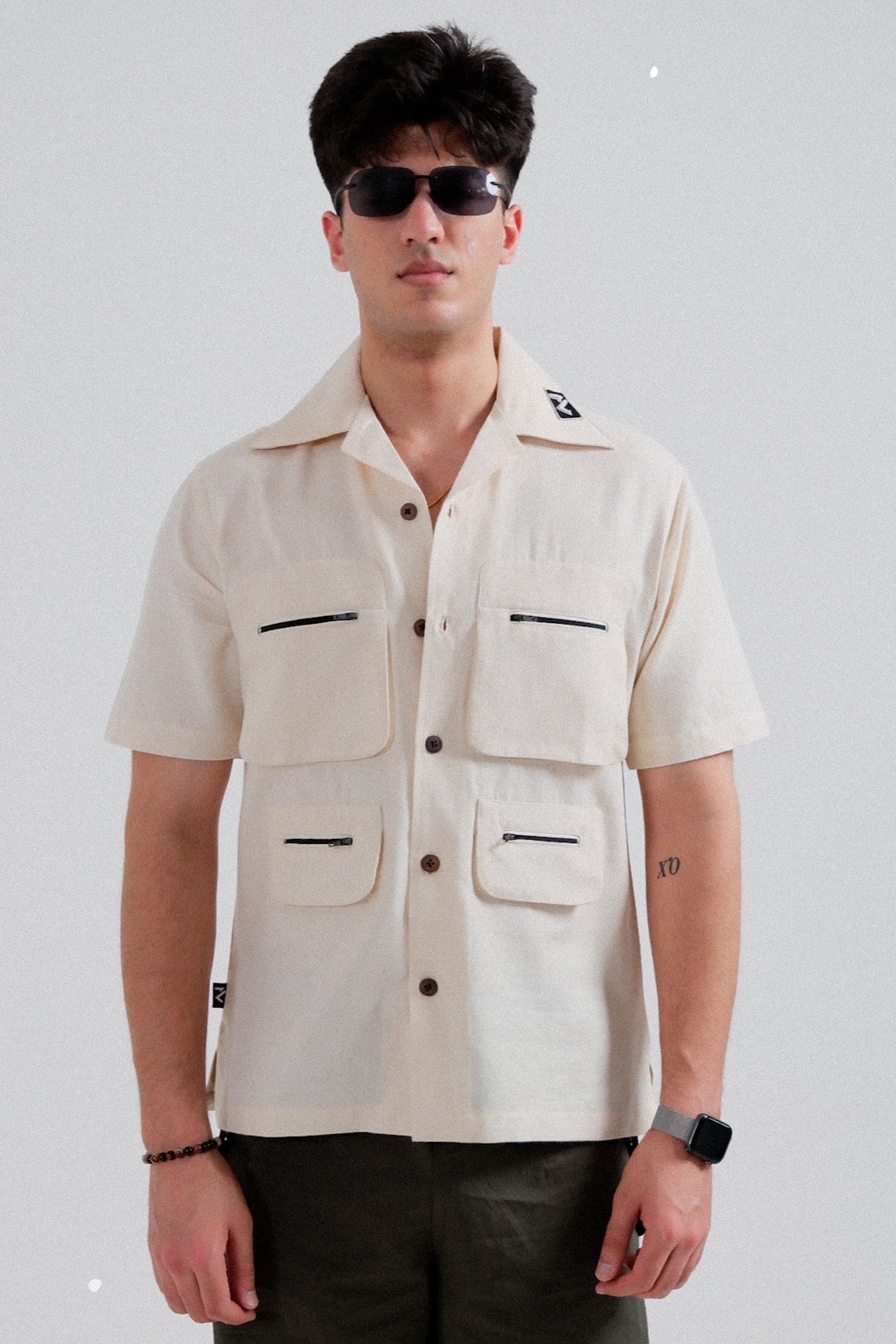 White handmade cargo shirt (Unisex)