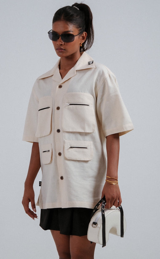 White handmade cargo shirt (Unisex)