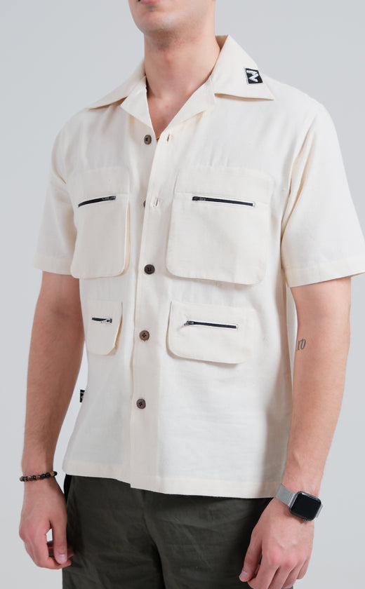 White handmade cargo shirt (Unisex)