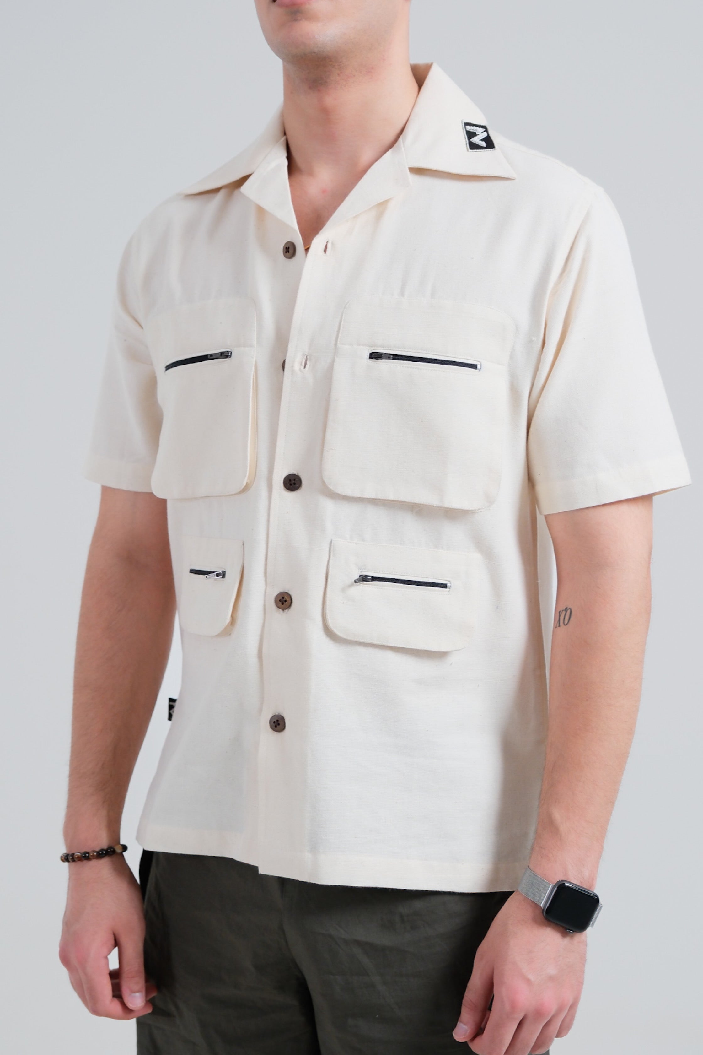 White handmade cargo shirt (Unisex)