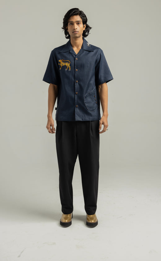 Royal Blue Ari Handwork Linen Shirt